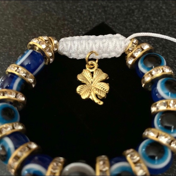Beautiful Handmade Blue Evil Eye White Bracelet - Picture 5 of 10